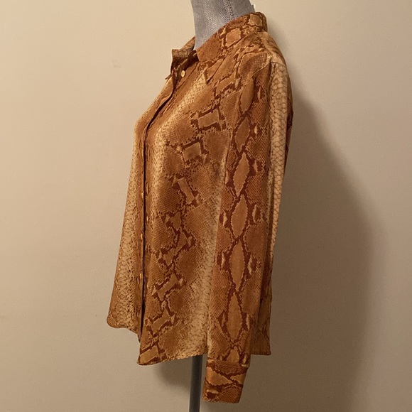 90’s Y2K Mob Wife Vintage Silk Snake Print Blouse Gold Brown Tan Size 38 Small - Picture 5 of 9